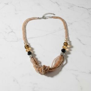 Vintage Multi-Strand Beaded Necklace w/ Glass Beads Shades of Coral, Brown Taupe